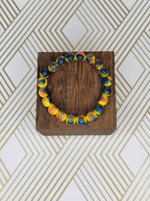 Load image into Gallery viewer, Yellow w/ blue & orange streaks - Beaded Bracelet