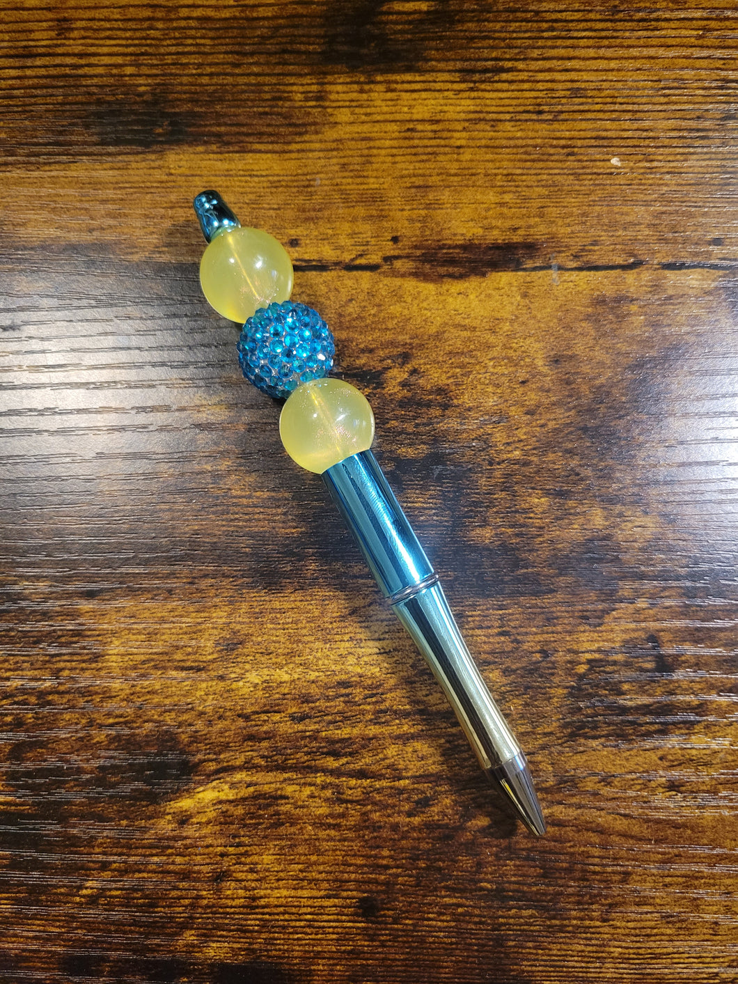 Ombre Aqua w/ Yellow and Aqua Rhinestone - Beaded Pen
