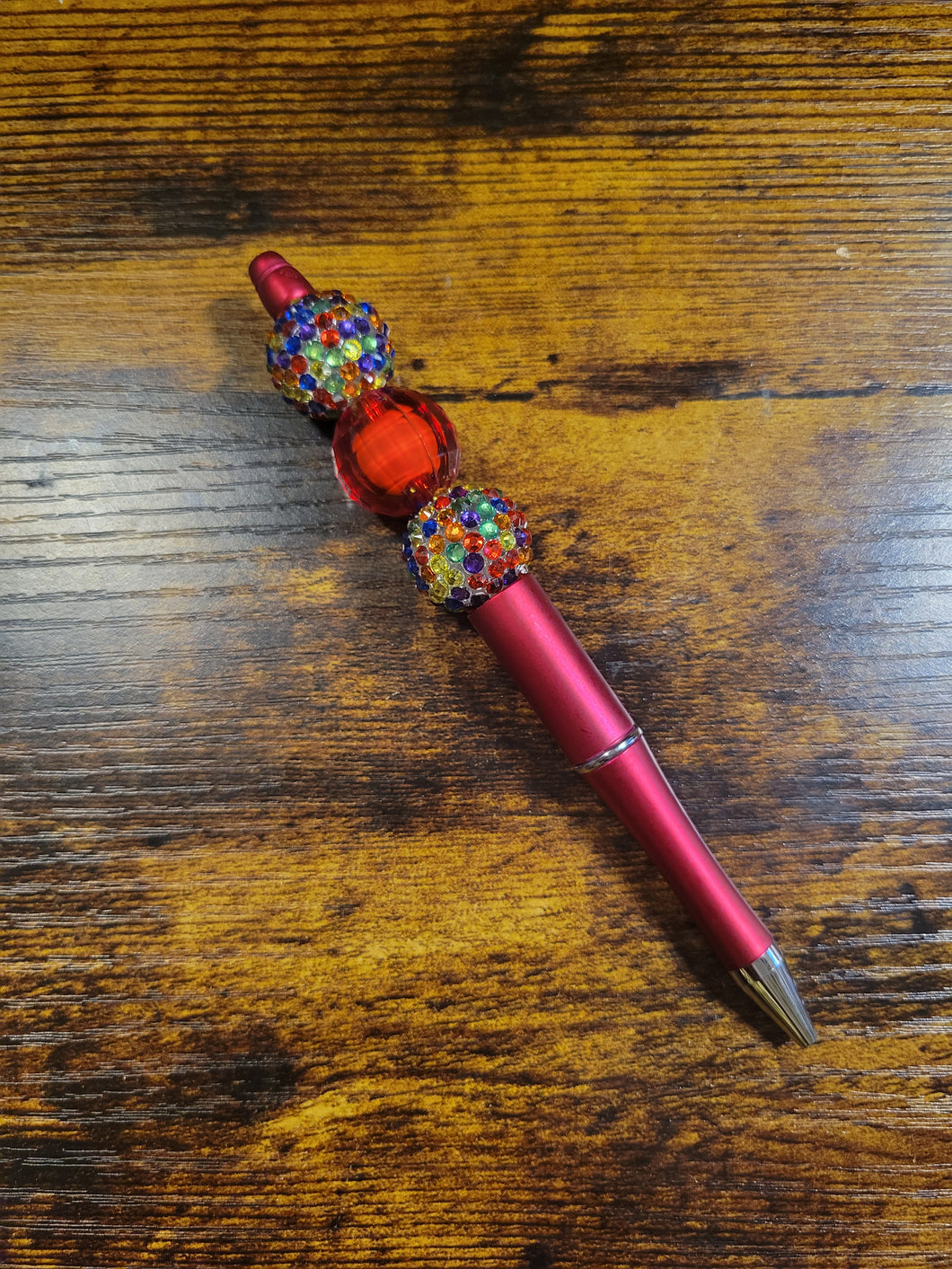 Red w/ Multicolor Rhinestone and Red - Beaded Pen