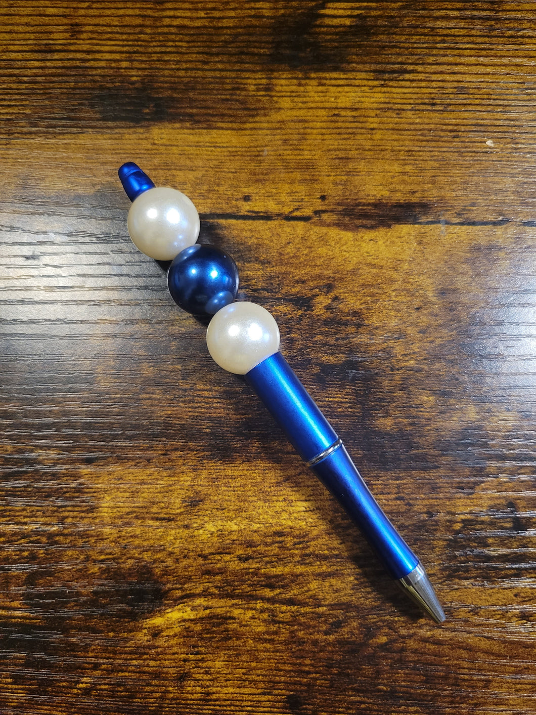 Royal Blue w/ Royal Blue and White Pearls - Beaded Pen