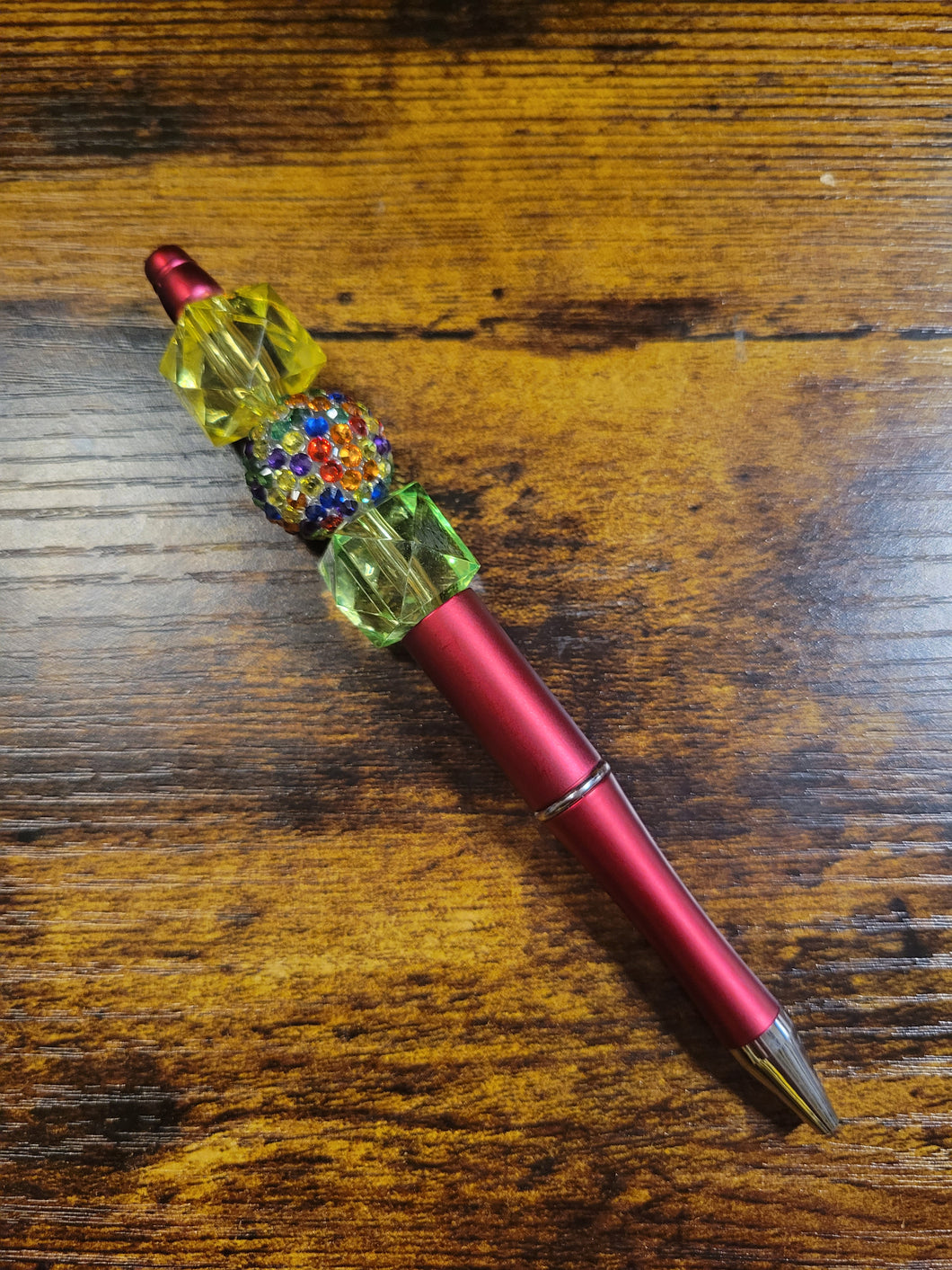 Red w/ Yellow, Multicolor Rhinestone, Green - Beaded Pen