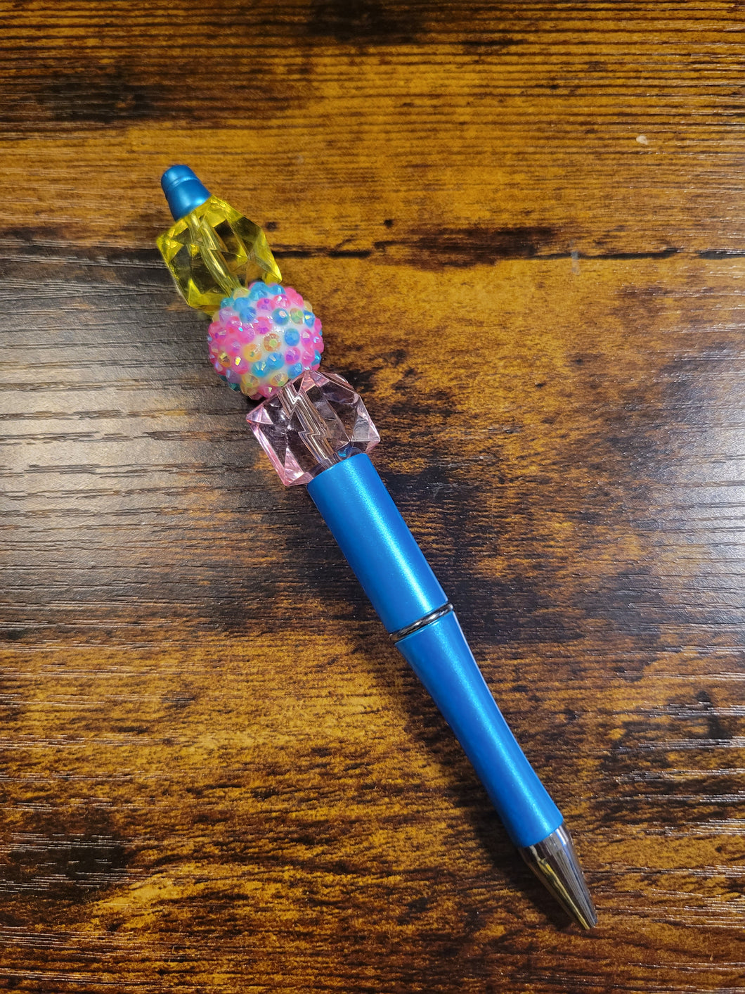 Aqua w/ Yellow, Pastel Rhinestone, Pink - Beaded Pen