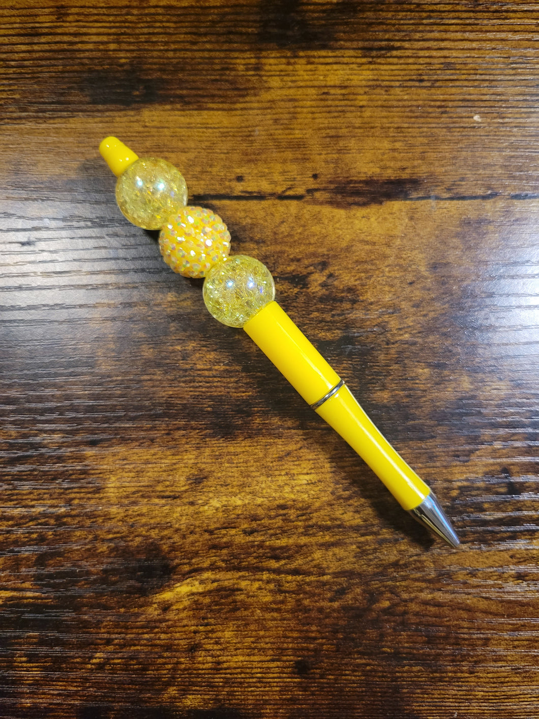 Yellow w/ Yellow Sparkle and Yellow Rhinestone - Beaded Pen