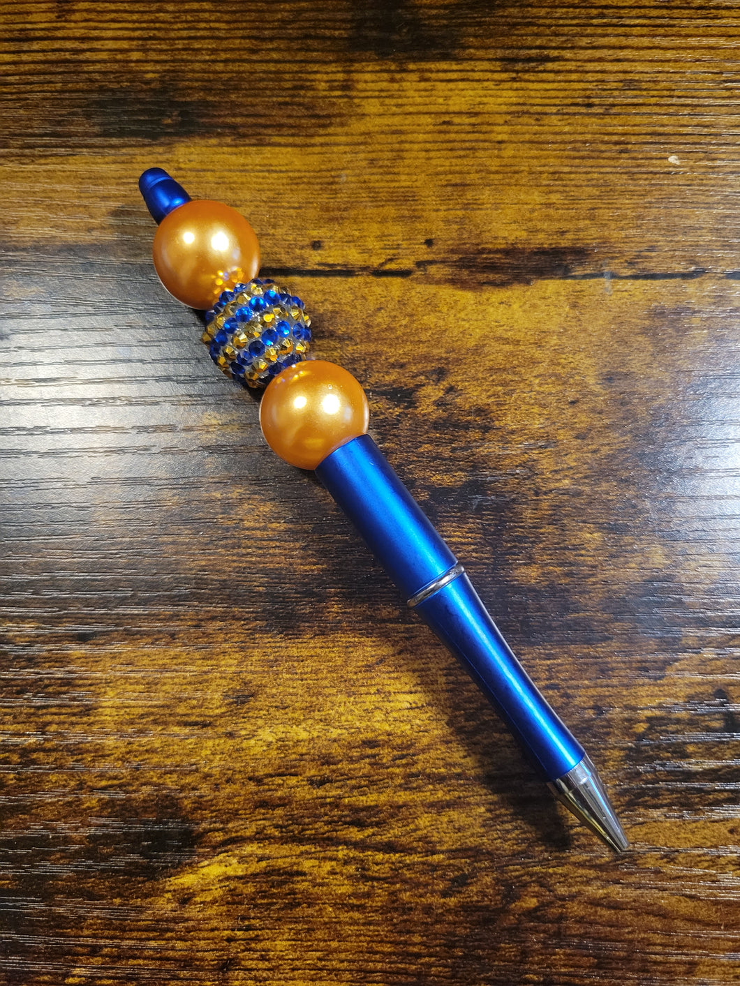 Royal Blue w/ Gold Pearl and Blue/Gold Rhinestone - Beaded Pen