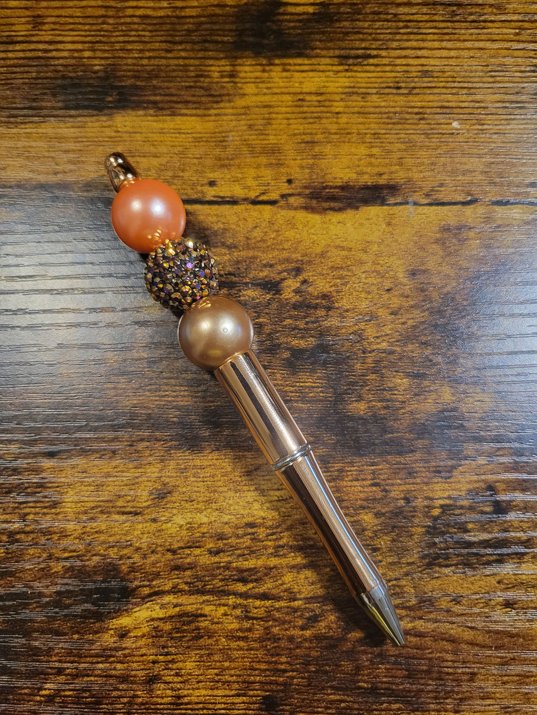 Rose Gold w/ peach pearl, bronze rhinestone, bronze pearl - Beaded Pen