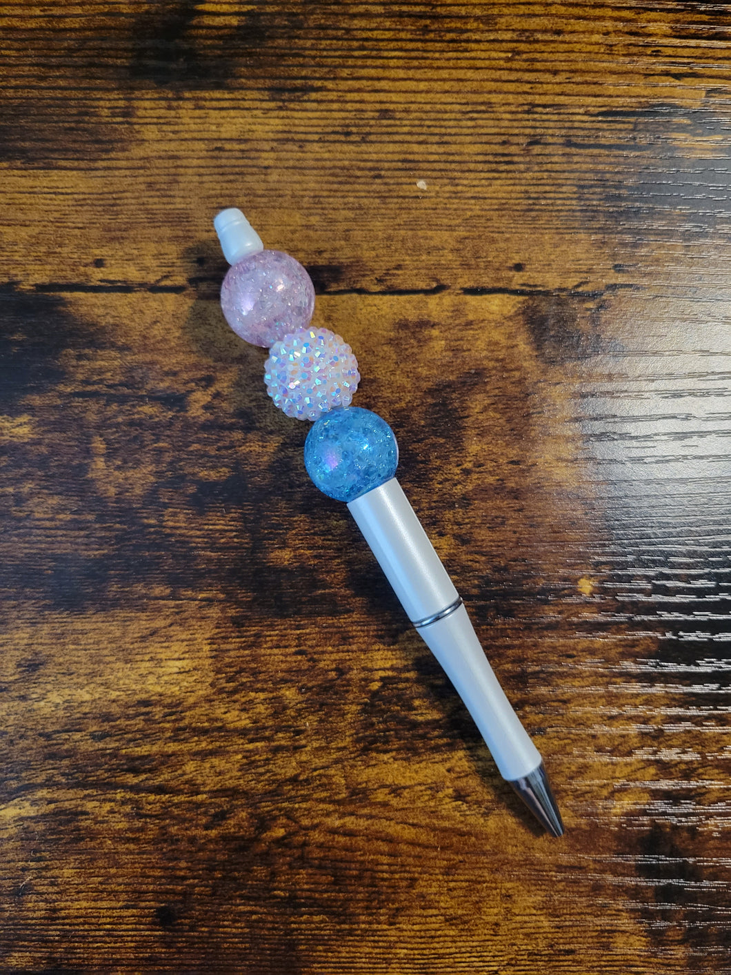 White w/ Lilac Sparkle, White Rhinestone, Blue Sparkle - Beaded Pen