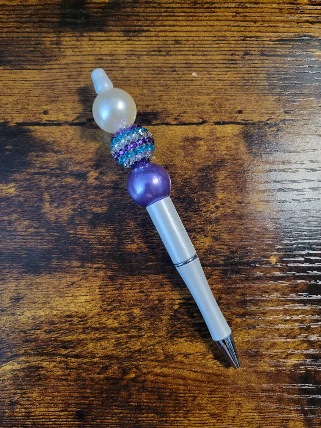White w/ White pearl, Purple Aqua Rhinestone, Purple pearl - Beaded Pen