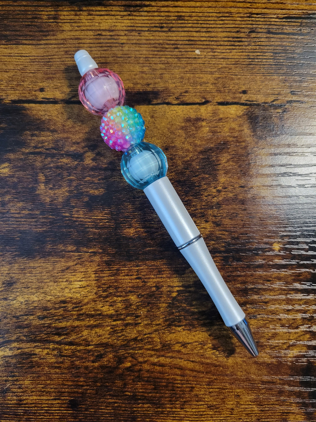 White w/ Pink, Pastel Rhinestone, Blue - Beaded Pen