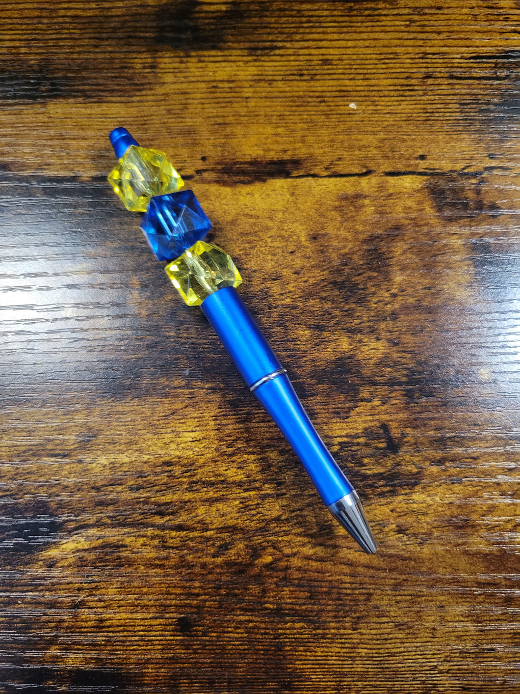 Royal Blue w/ Yellow and Blue Geometric - Beaded Pen
