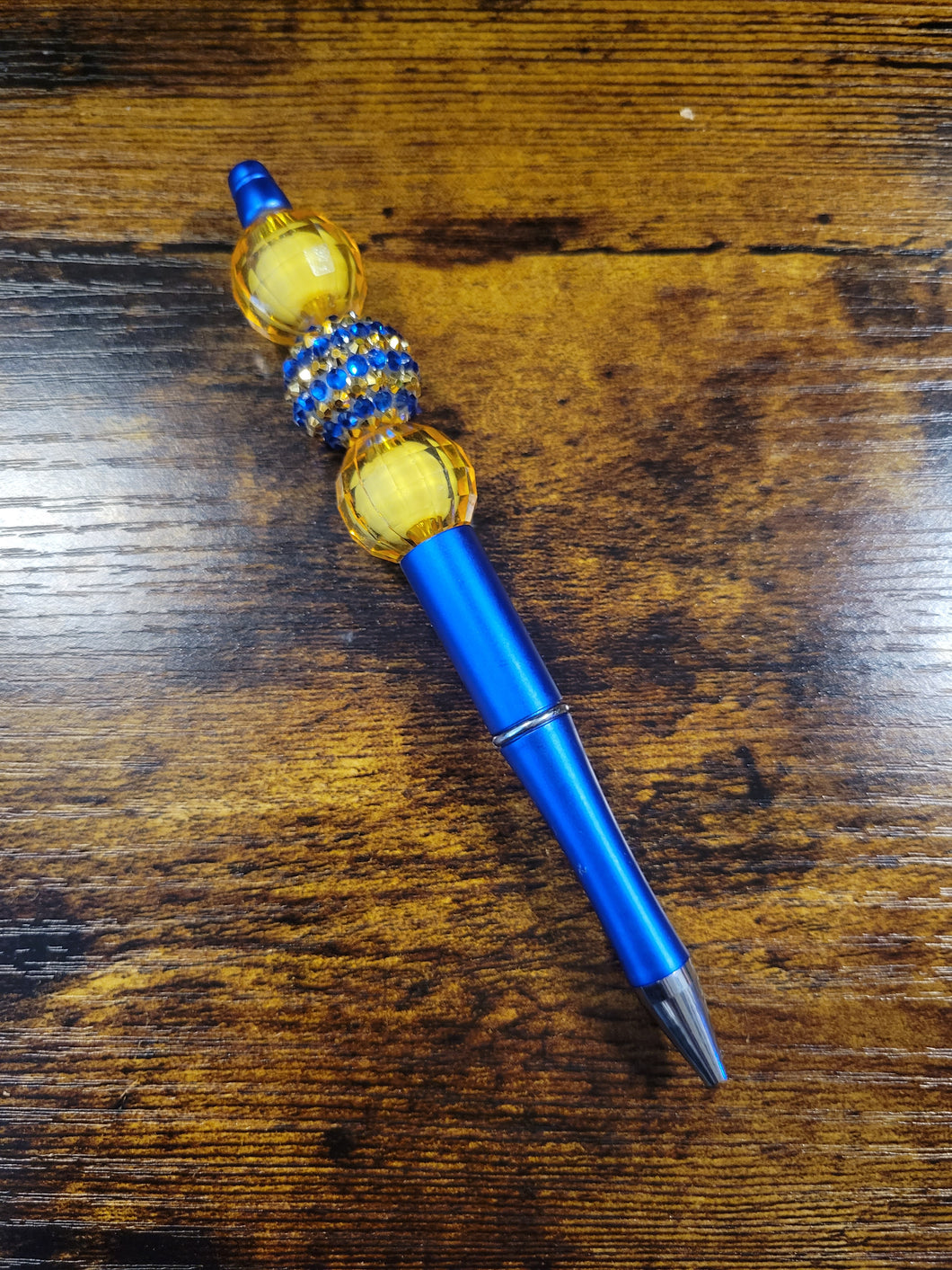 Royal Blue w/ Yellow and Blue/Gold Rhinestone - Beaded Pen