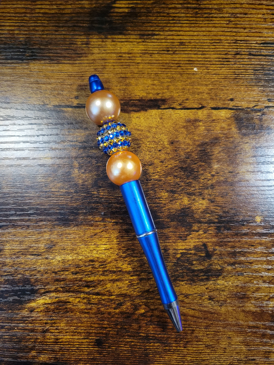 Royal Blue w/ Gold Pearl and Blue/Gold Rhinestone - Beaded Pen