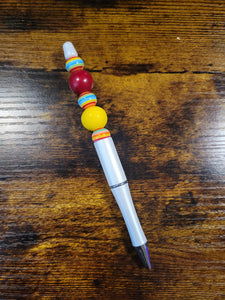 White w/ Rainbow, Red, Yellow - Beaded Pen