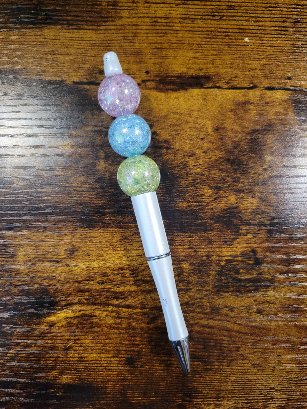 White w/ Lilac, Blue, and Green Sparkle - Beaded Pen