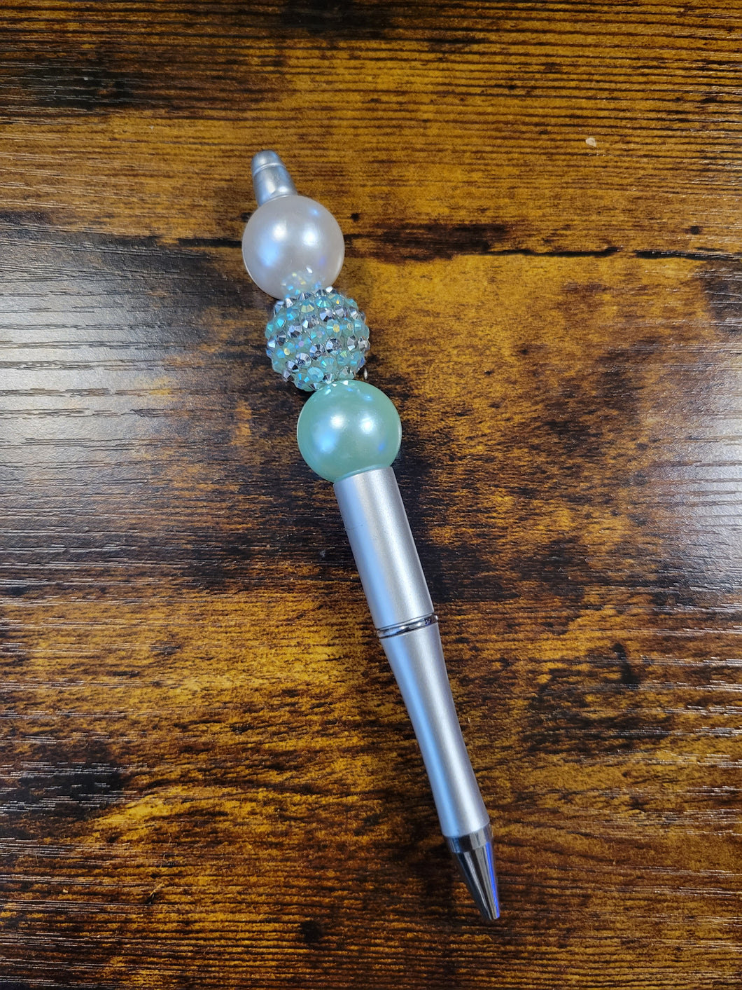 Silver w/ White Pearl, Mint Green/Silver Rhinestone, Mint Green Pearl - Beaded Pen