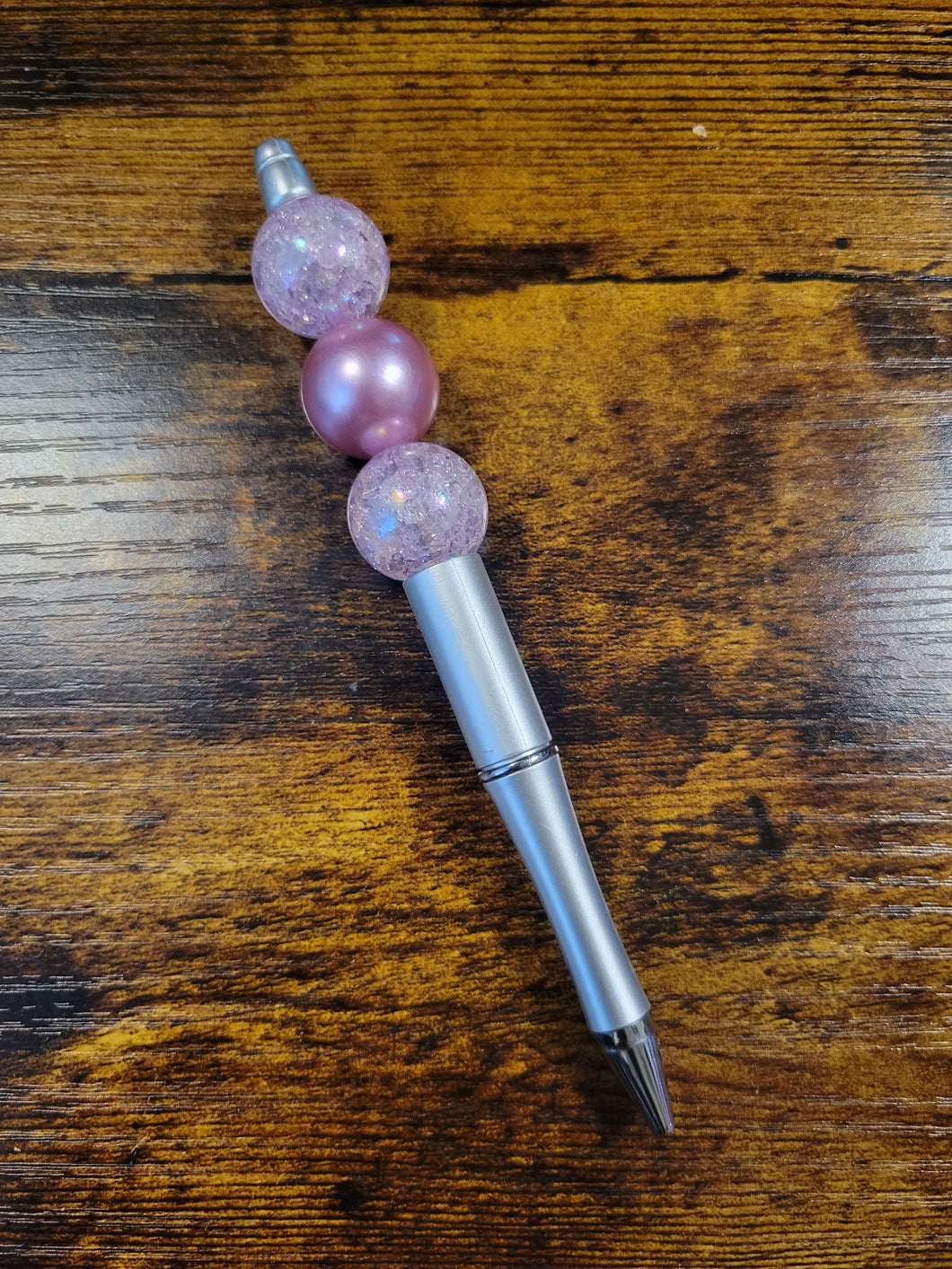 Silver w/ Light Pink Sparkle and Pink Pearl - Beaded Pen