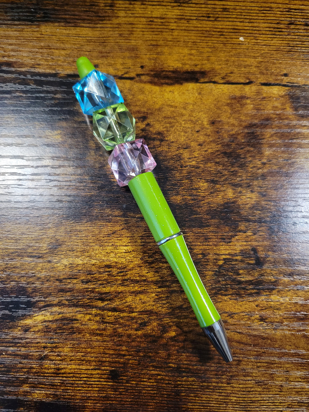 Green w/ Blue, Green, Pink Geometric - Beaded Pen