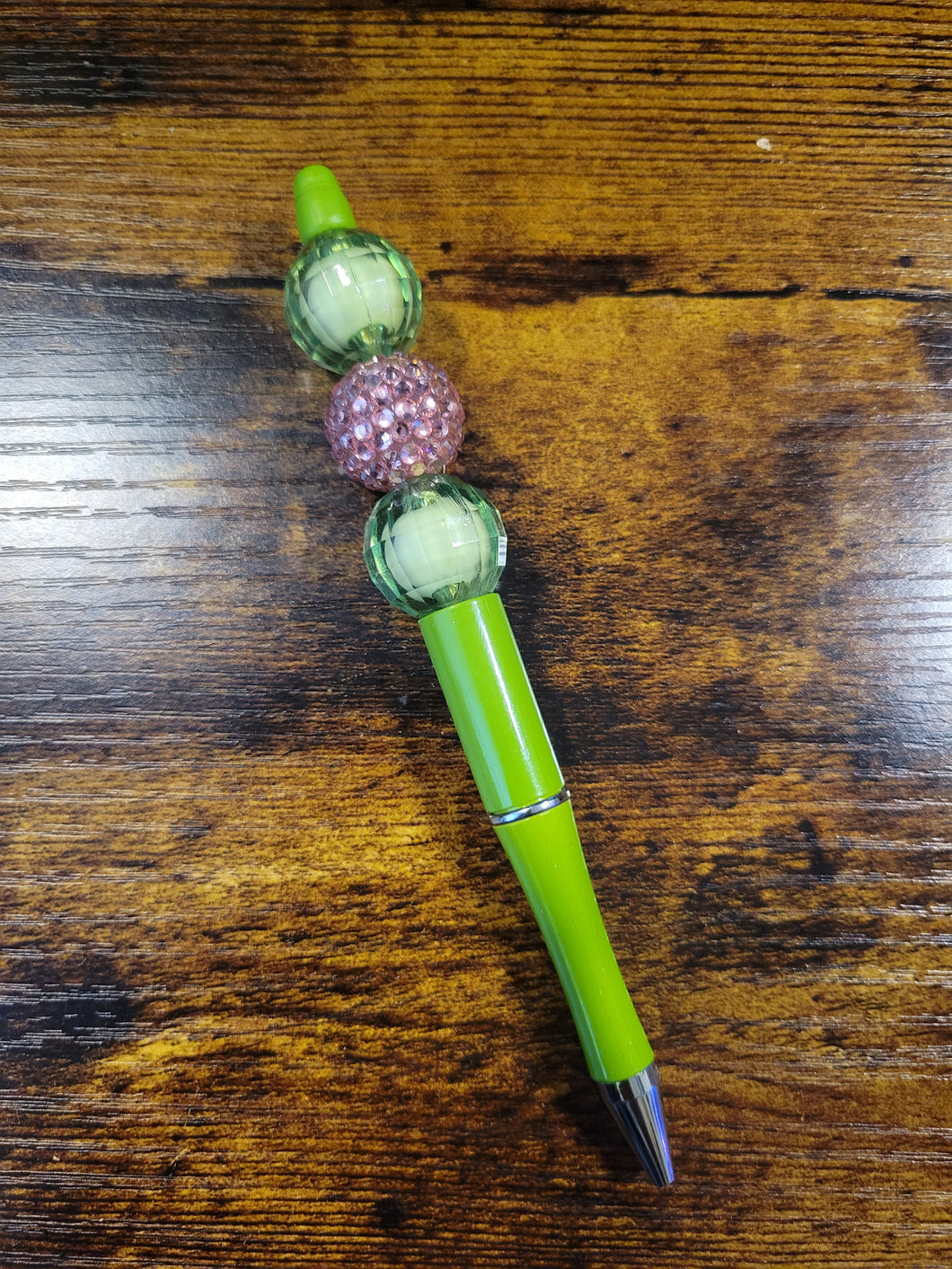 Green w/ Green and Pink Rhinestone - Beaded Pen