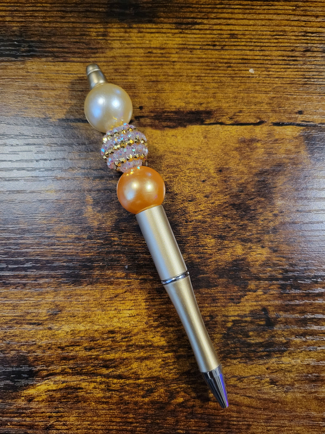 Gold w/ White Pearl, Gold Rhinestone, Gold Pearl - Beaded Pen