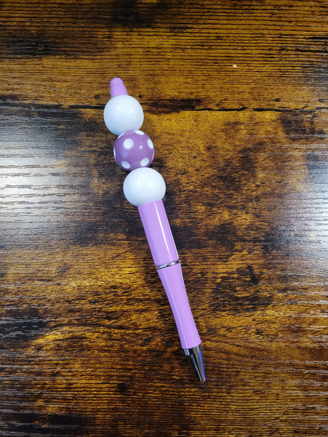 Purple w/ White and Purple Polka Dot - Beaded Pen