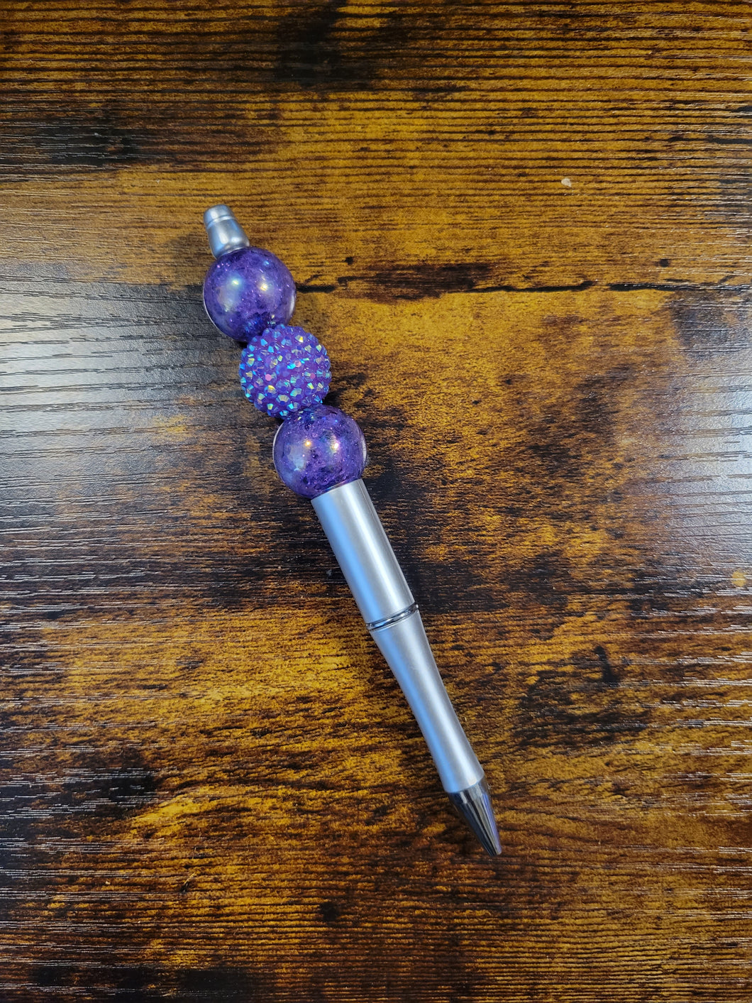 Silver w/ Purple Sparkle and Purple Iridescent - Beaded Pen