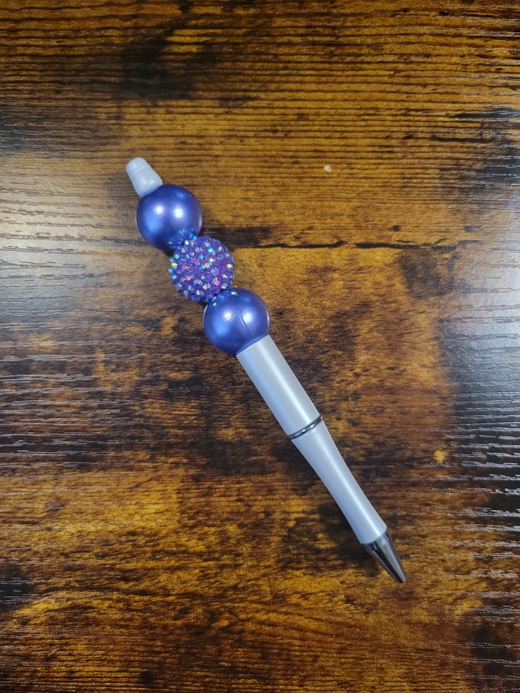 White w/ Purple Pearl and Purple Iridescent - Beaded Pen