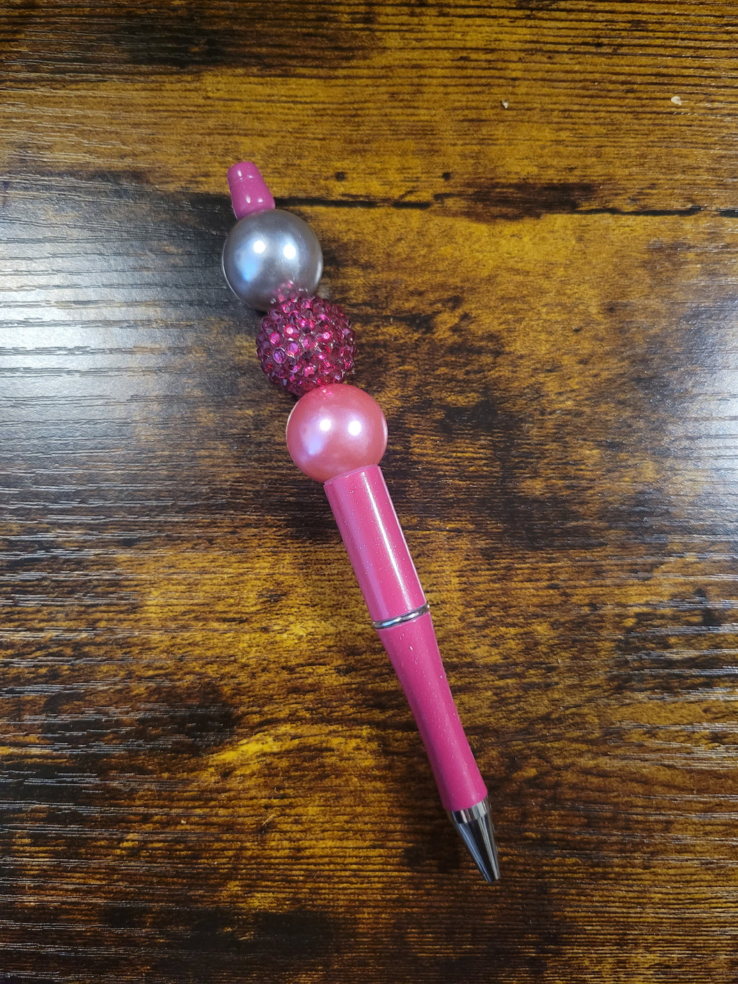 Fuschia w/ Gray Pearl, Fuschia Rhinestone, and Pink Pearl - Beaded Pen