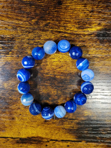 Blue Striped Agate (12mm) - Beaded Bracelet