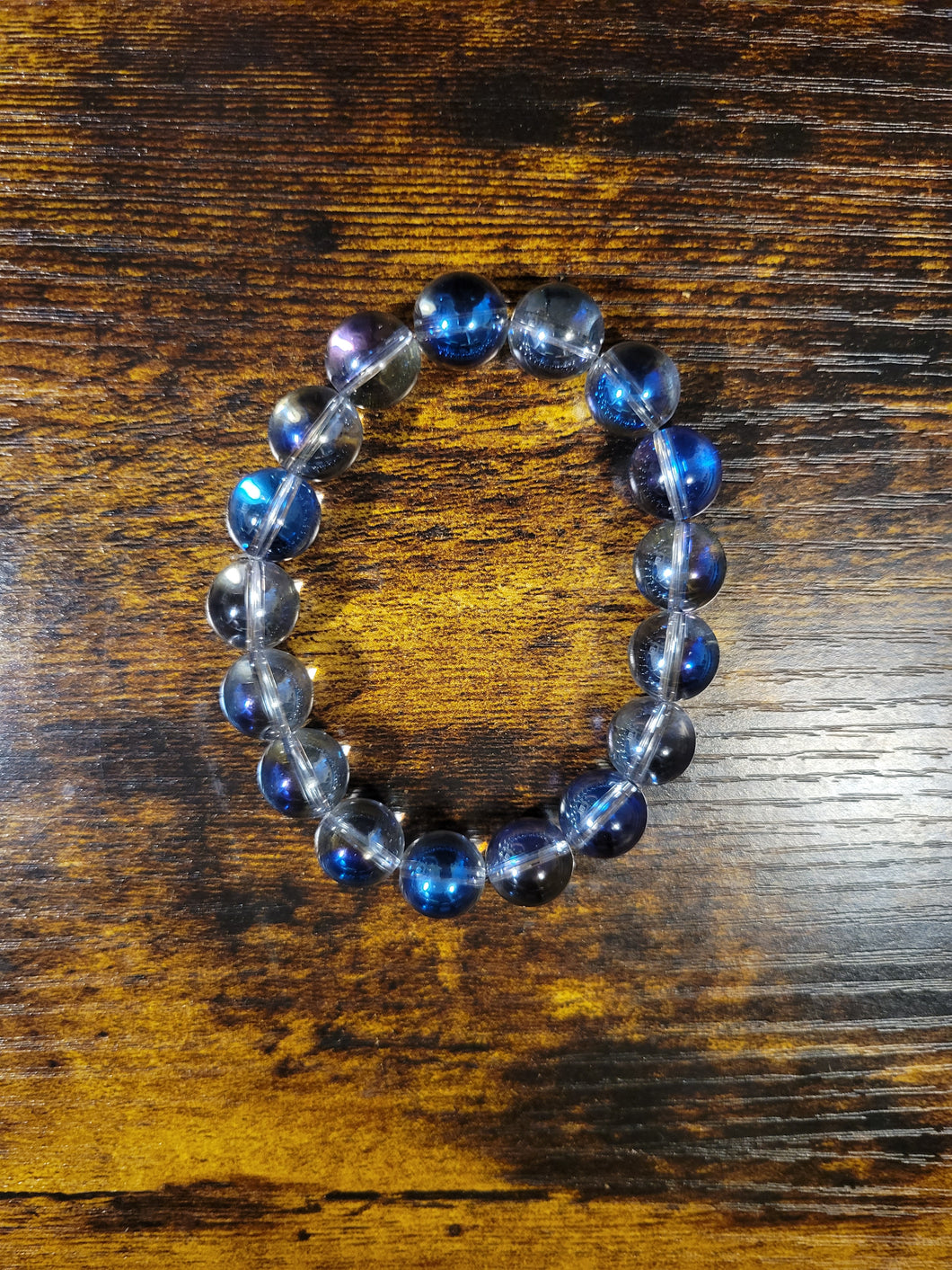 Clear/Blue Twinkle (12mm) - Beaded Bracelet