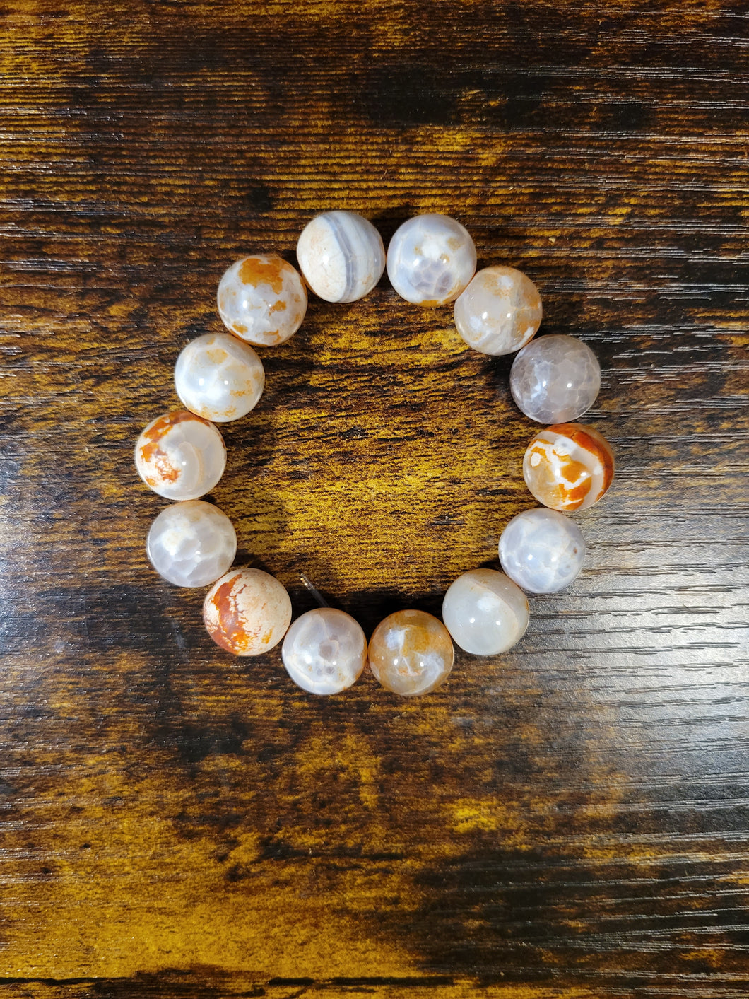 White/Orange Agate (14mm) - Beaded Bracelet