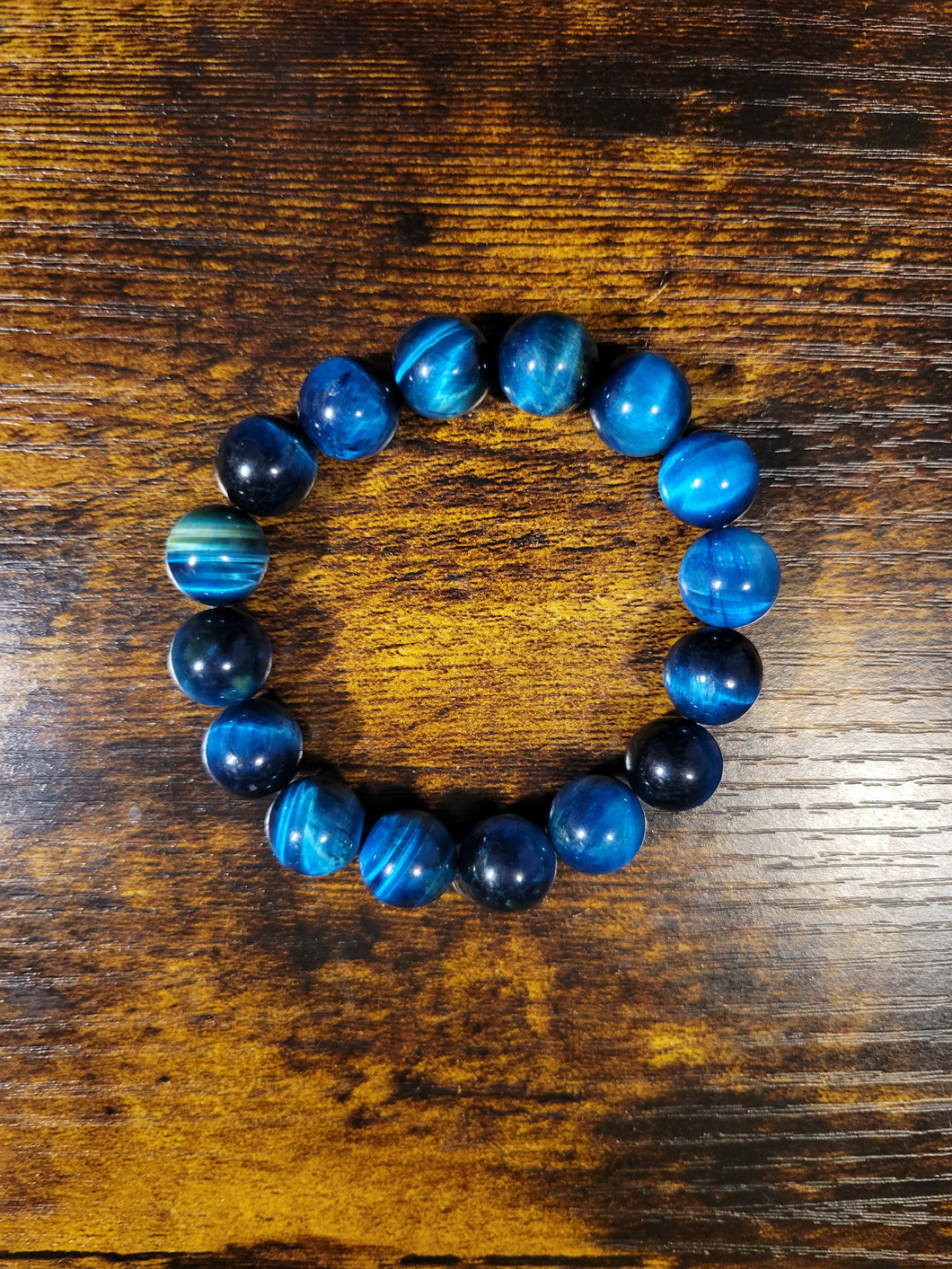 Aqua Blue Tiger Eye (12mm) - Beaded Bracelet