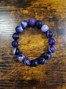 Purple Striped Agate (12mm)  - Beaded Bracelet
