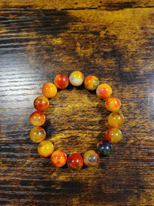 Yellow/Orange/Red Agate (12mm) - Beaded Bracelet