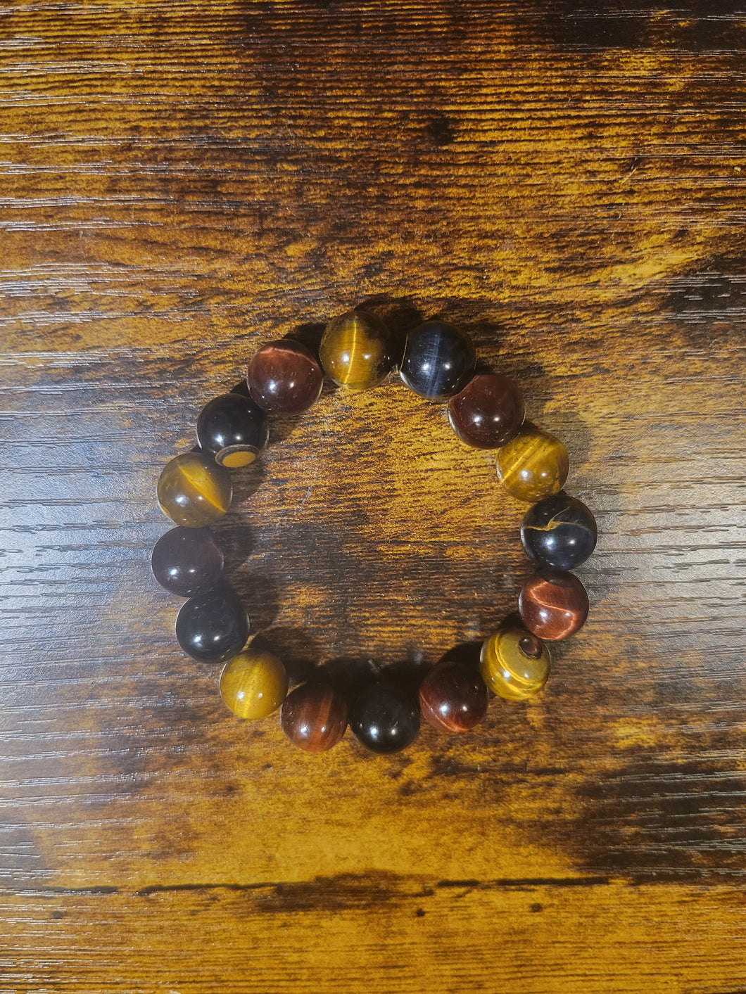 Tri-Color Tiger Eye (12mm) - Beaded Bracelet