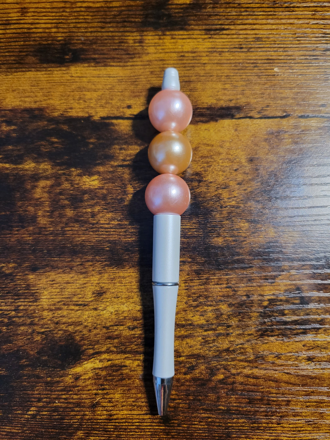 White w/ Blush Pearl and Champagne Pearl - Beaded Pen