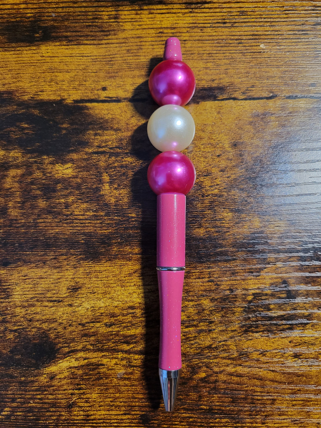 Fuschia w/ Fuschia Pearl and White Pearl - Beaded Pen