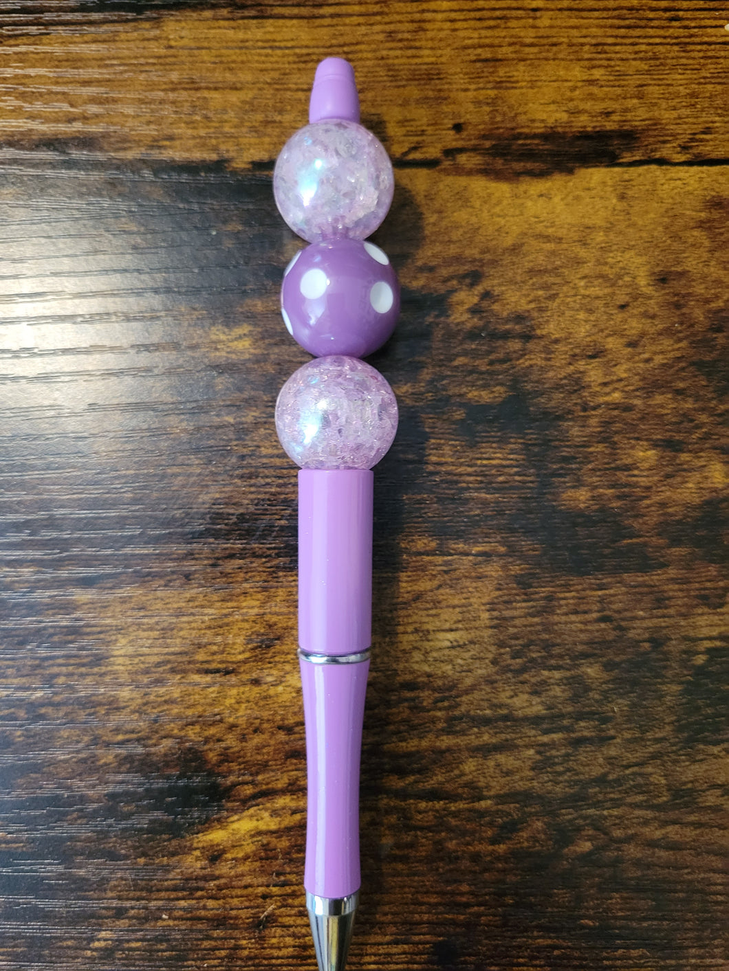 Lilac w/ Crackle Lilac & Purple Polka Dot - Beaded Pen