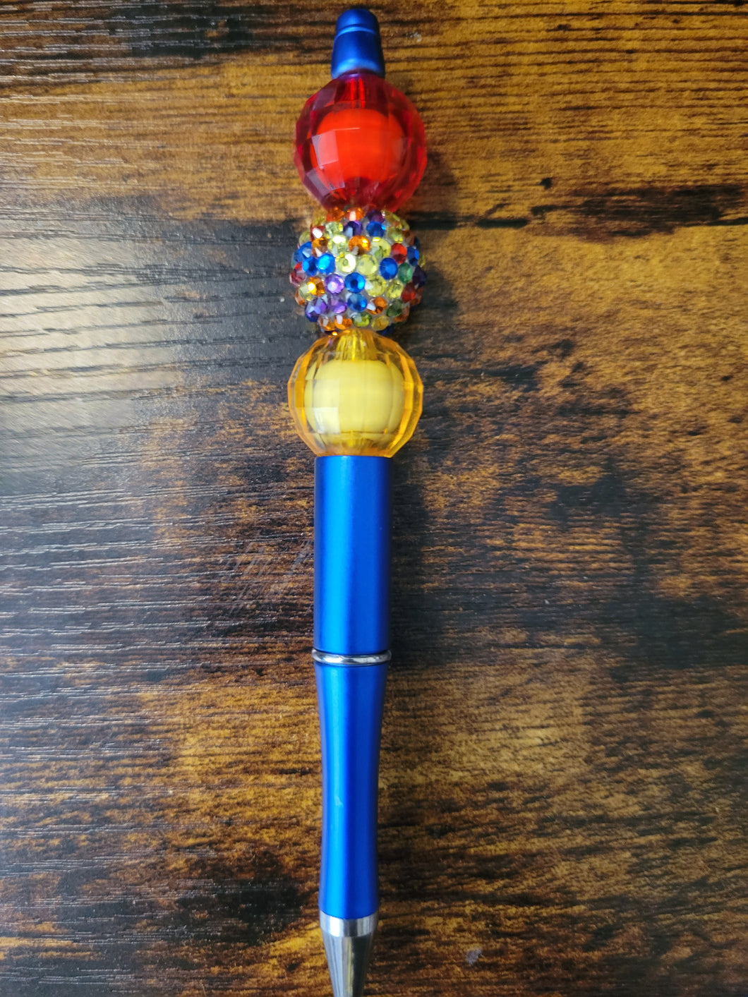 Metallic Blue w/ Red, Multi Rhinestone, and Yellow - Beaded Pen