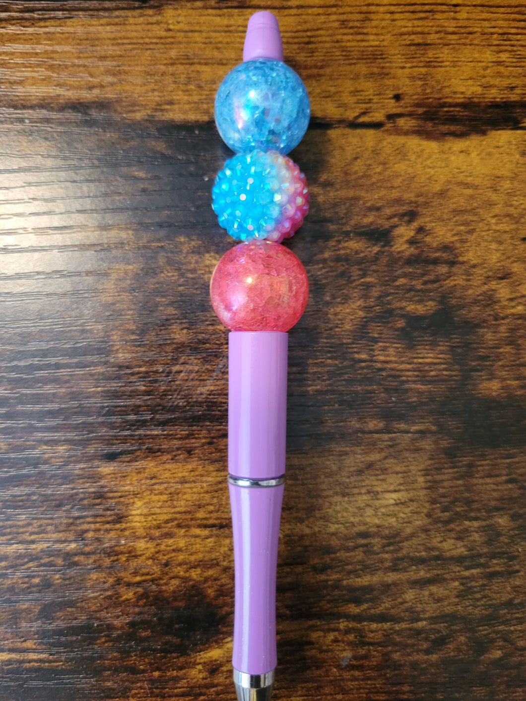 Lilac w/ Crackle Blue, Pastel Rhinestone, and Crackle Pink - Beaded Pen