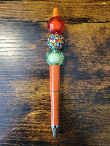 Metallic Orange w/ Red, Multi Orange, and Green - Beaded Pen