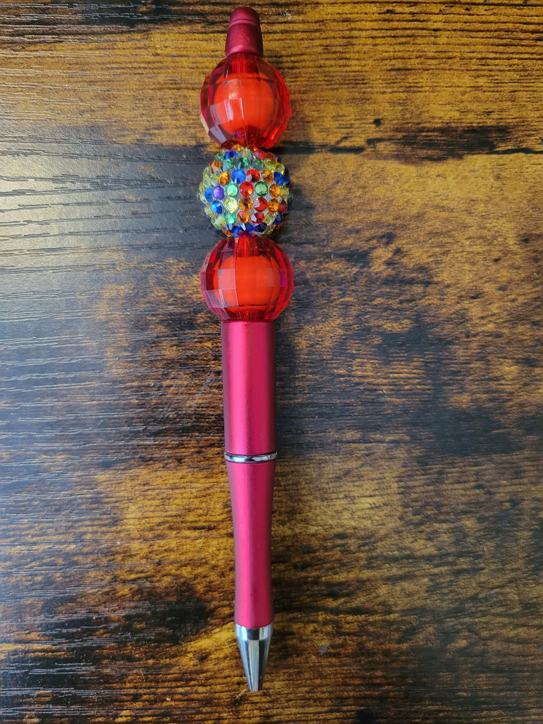 Metallic Red w/ Red & Multi Rhinestone - Beaded Pen
