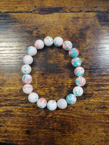 White/Green/Pink Jade- Beaded Bracelet