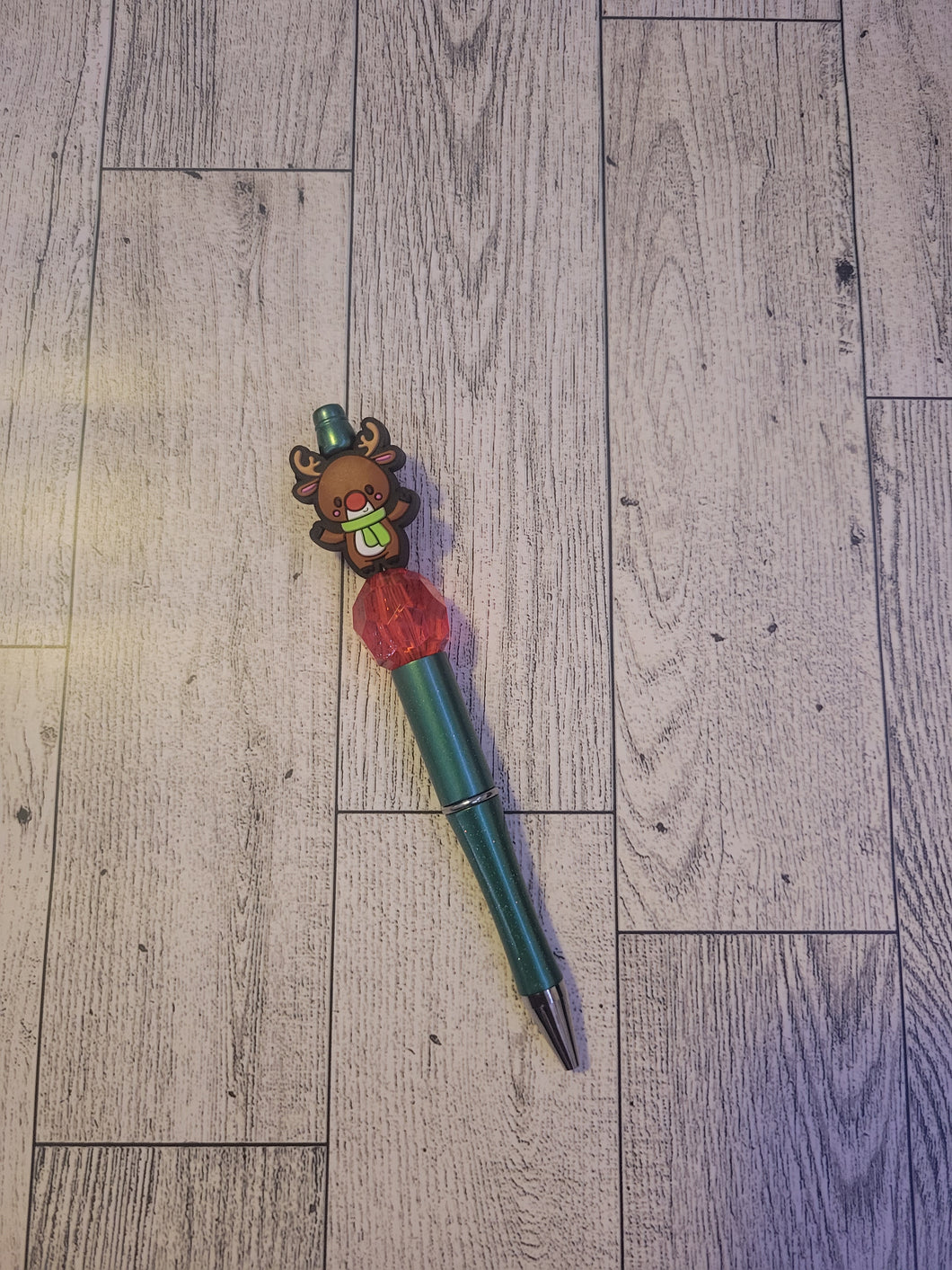 Green w/ Reindeer and Geo Red - Beaded Pen