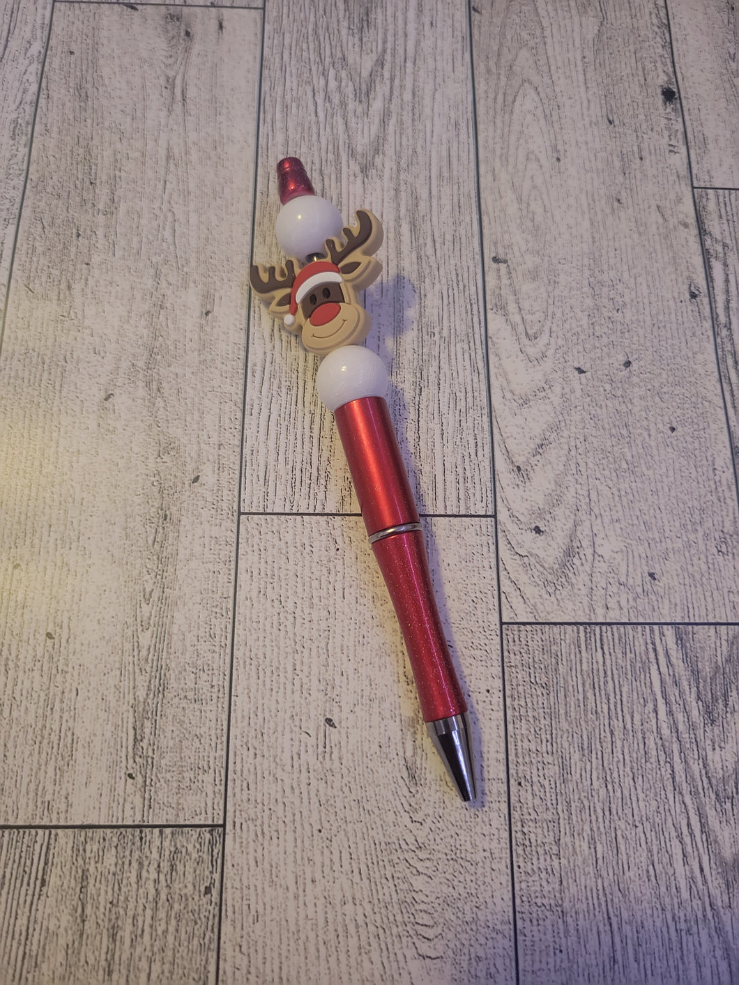 Red w/ Reindeer/White - Beaded Pen