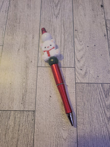 Red w/ White Bear/White/Green- Beaded Pen