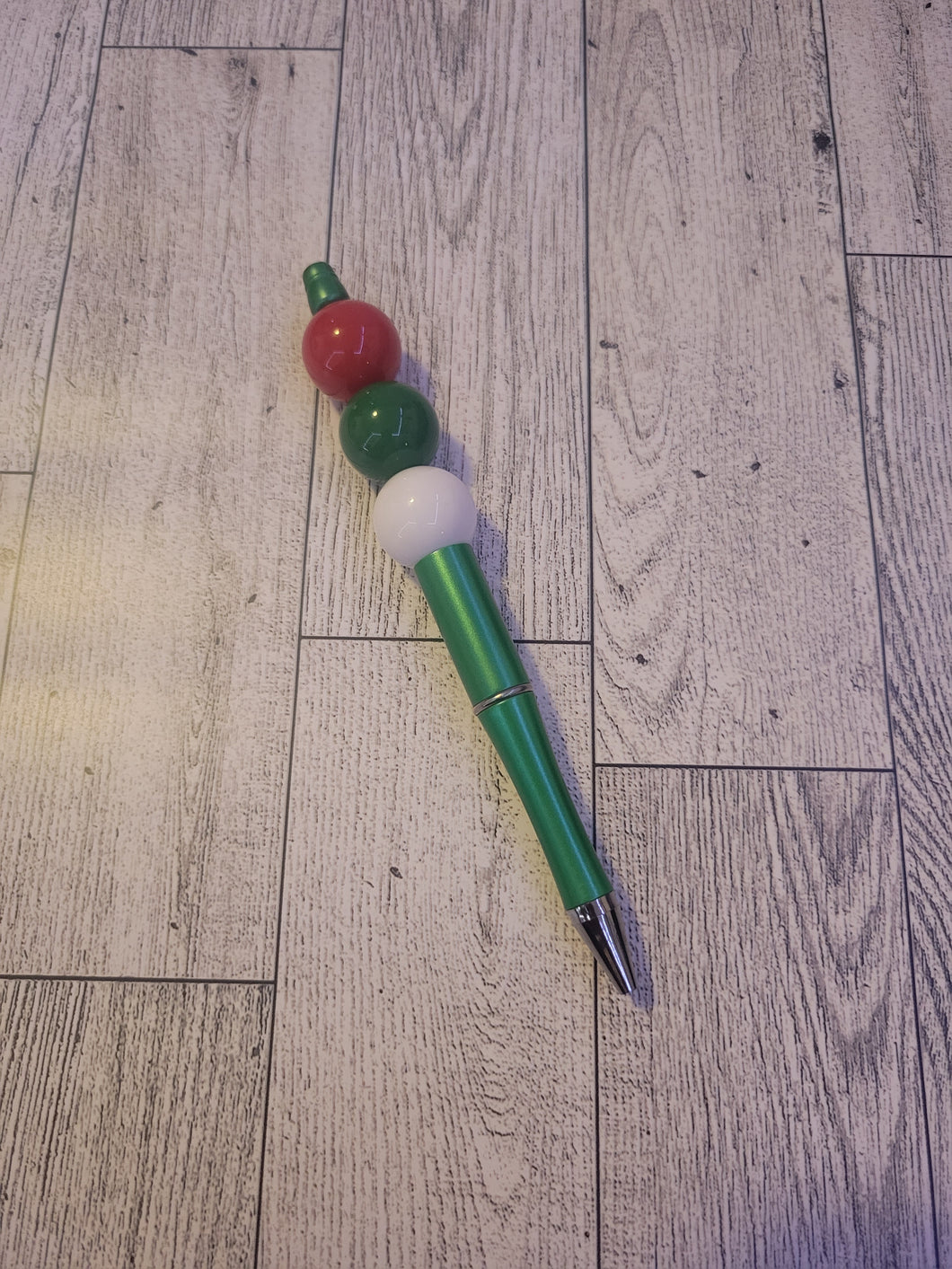 Green w/ Red/Green/White - Beaded Pen