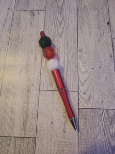 Red w/ Sparkle Green/Geo White/Geo Red- Beaded Pen