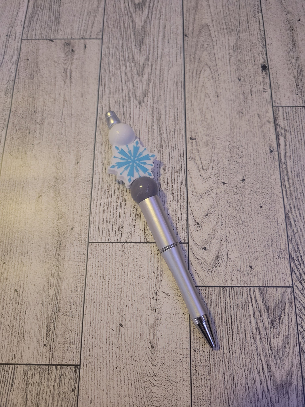 Silver w/ Snowflake/Gray/White - Beaded Pen