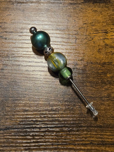 Teal Pearl w/ Teal/Gold Marble Cigar/Craft Pick - Beaded Cigar/Craft Pick