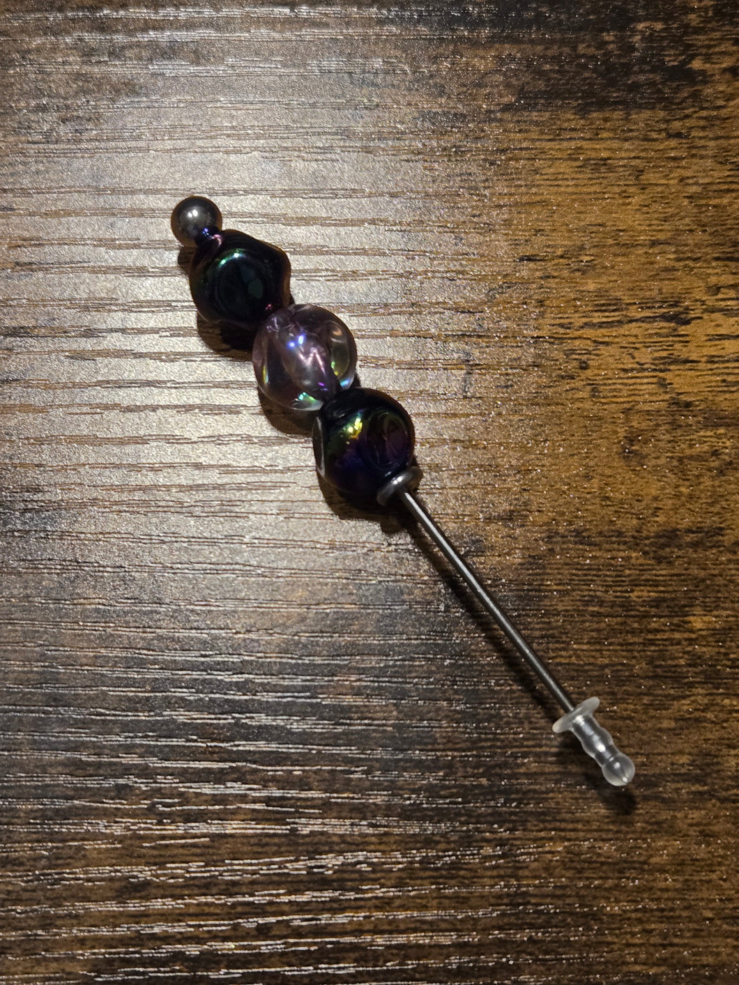 Dark Purple/Green Iridescent Cigar/Craft Pick - Beaded Cigar/Craft Pick