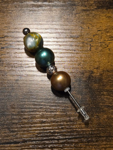 Teal/Gold Marble w/ Teal/Bronze Pearl Cigar/Craft Pick - Beaded Cigar/Craft Pick